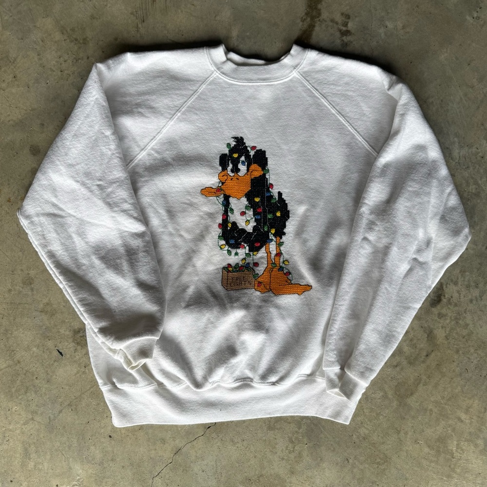White Daffy Duck Stitched Christmas Sweater
